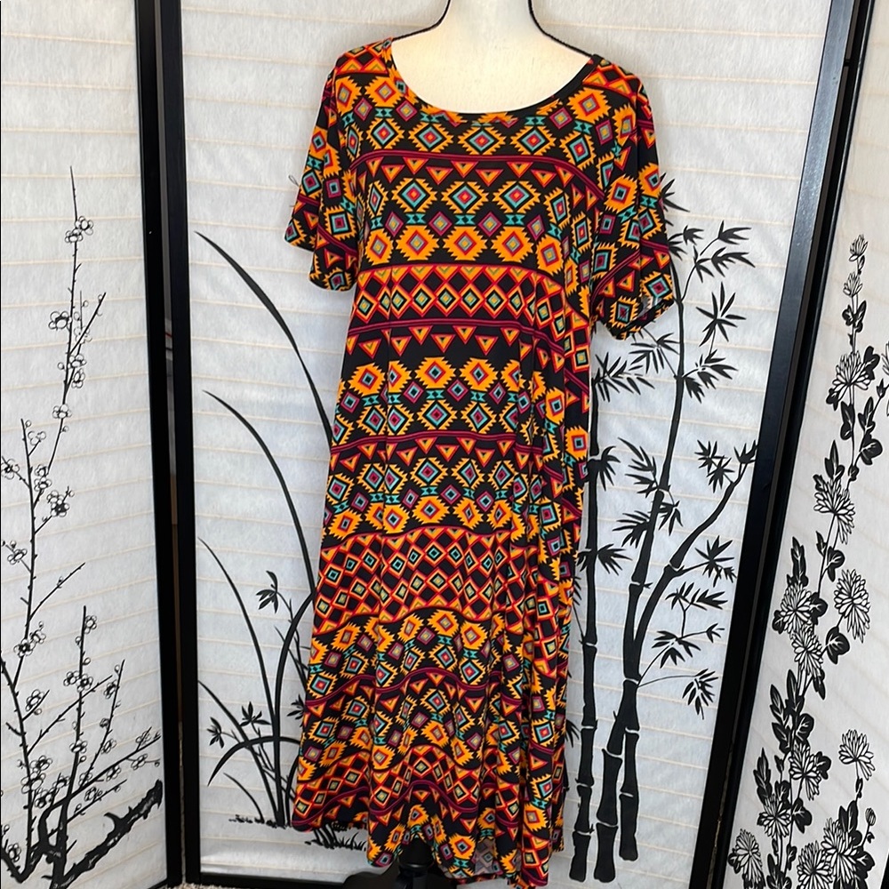 Lularoe Carly Colorful Geometric Pattern Dress 2xl